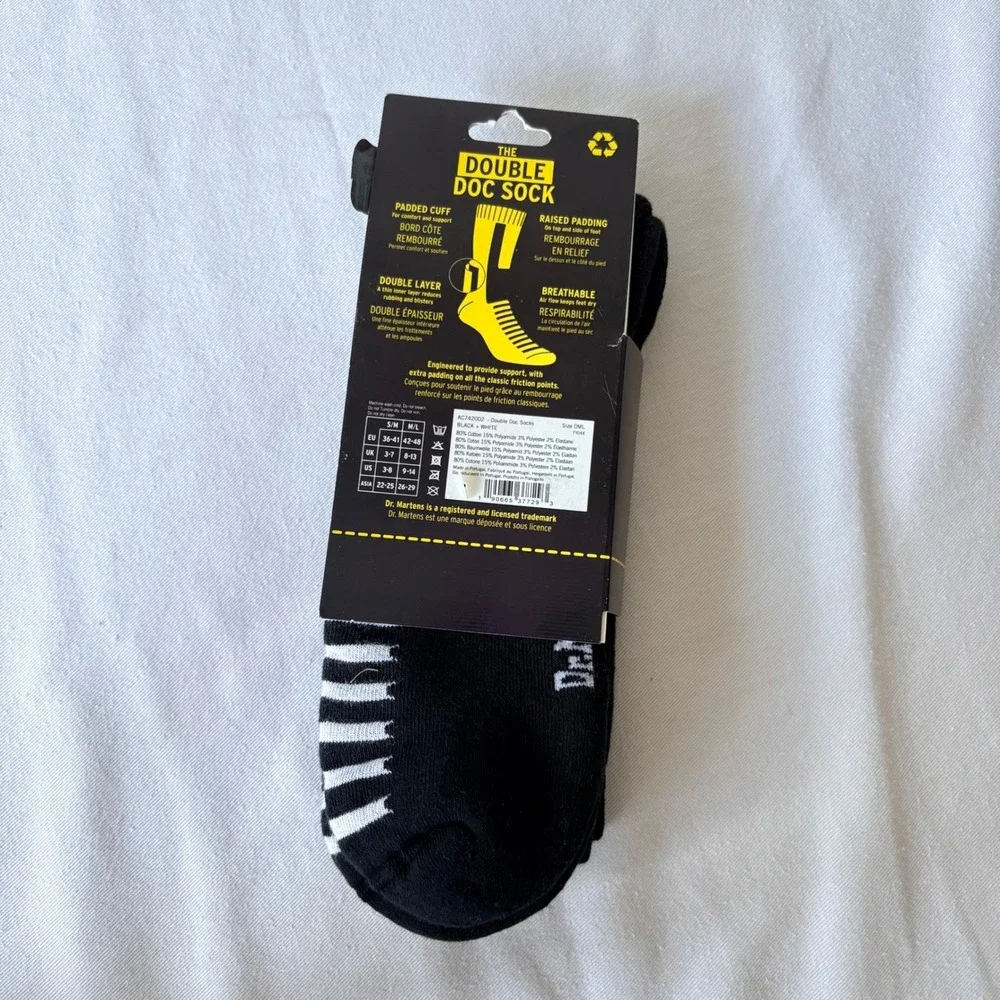 Dr. Martens Double Doc Sock Black Grey Striped‎ Crew Socks small Medium  New